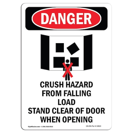 OSHA Danger Sign, Crush Hazard From, 10in X 7in Decal
